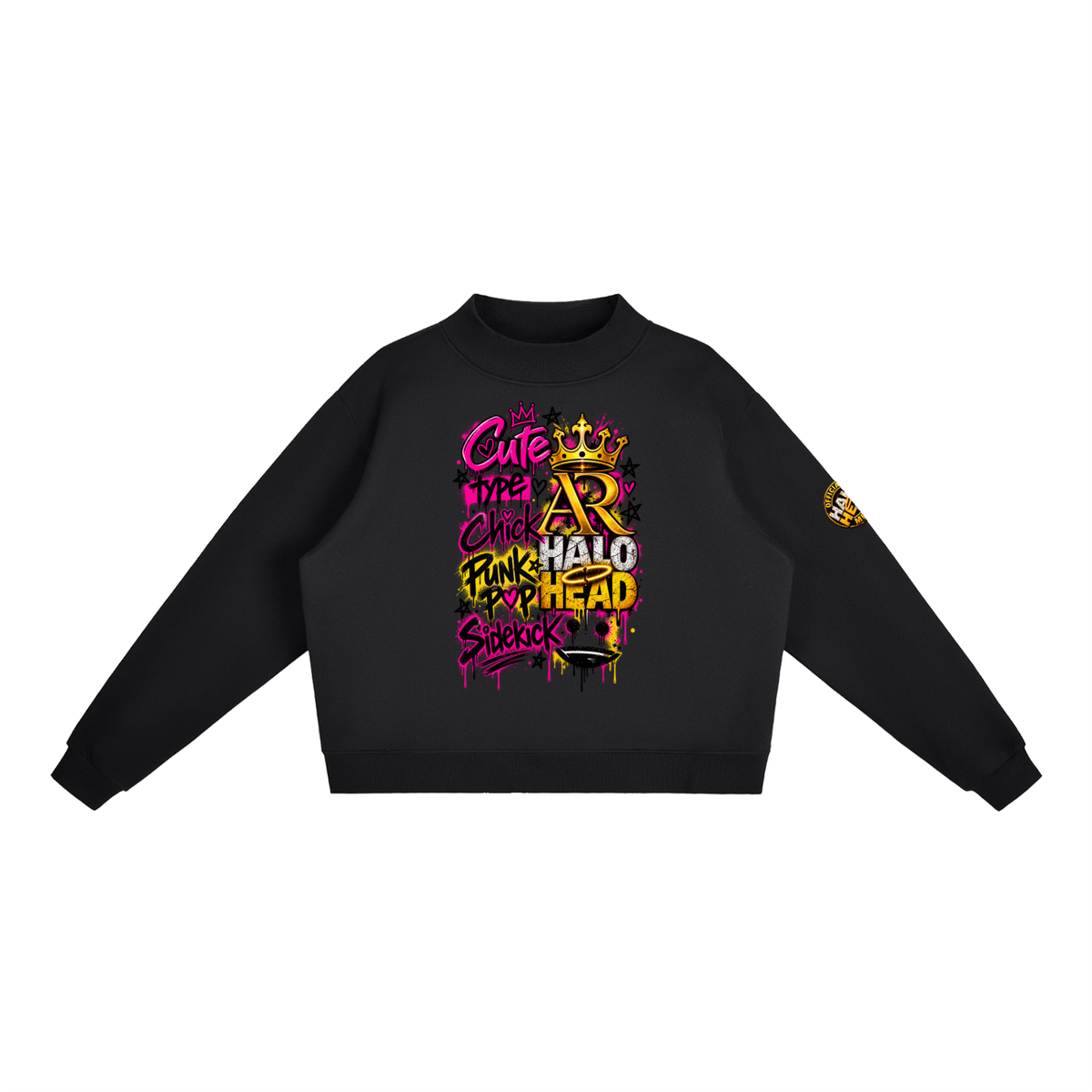 Punk-Pop Side Kick Fleece Mock-Neck Crew Sweatshirt