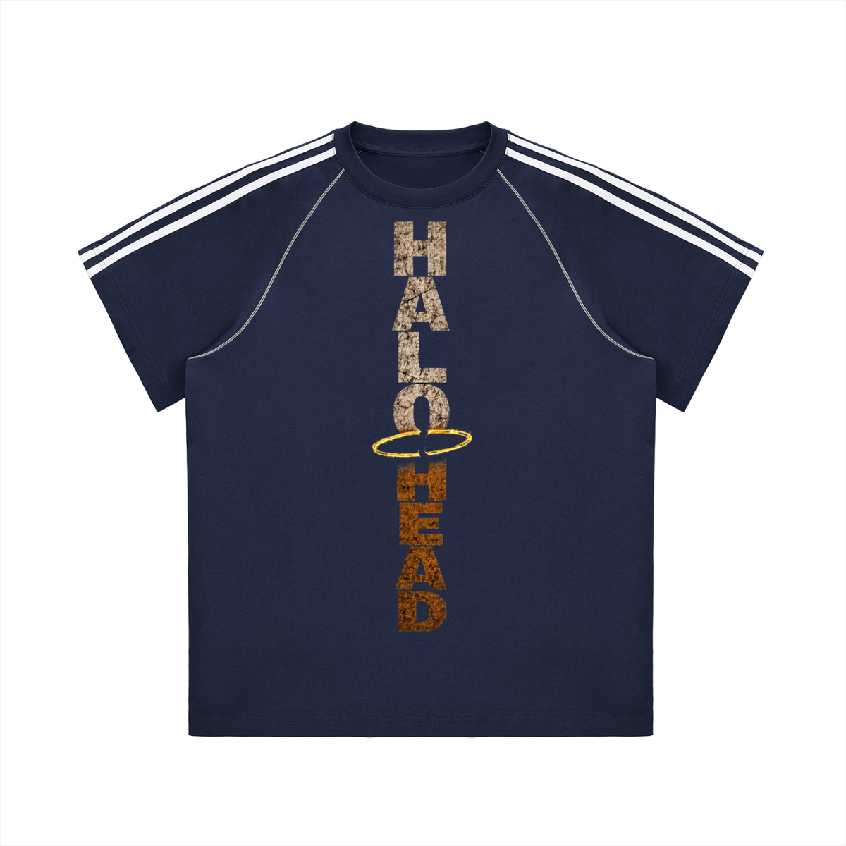 Striped Contrast Stitch Halo Head T-shirt.