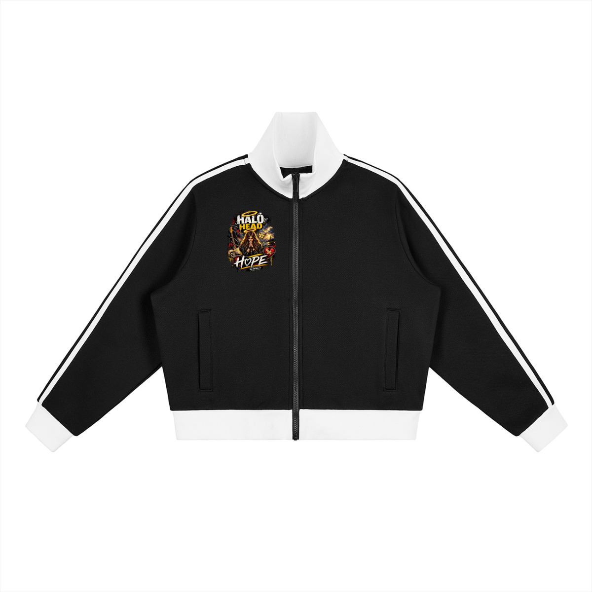 Contrast Side Stripe Fleece Cropped Track Jacket