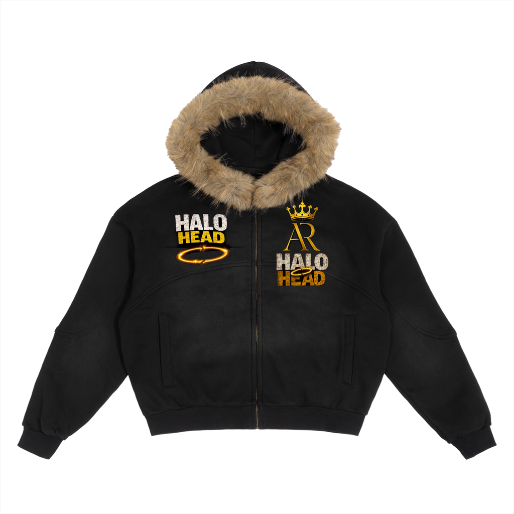 Sun Fade Boxy Detachable Fur Hoodie