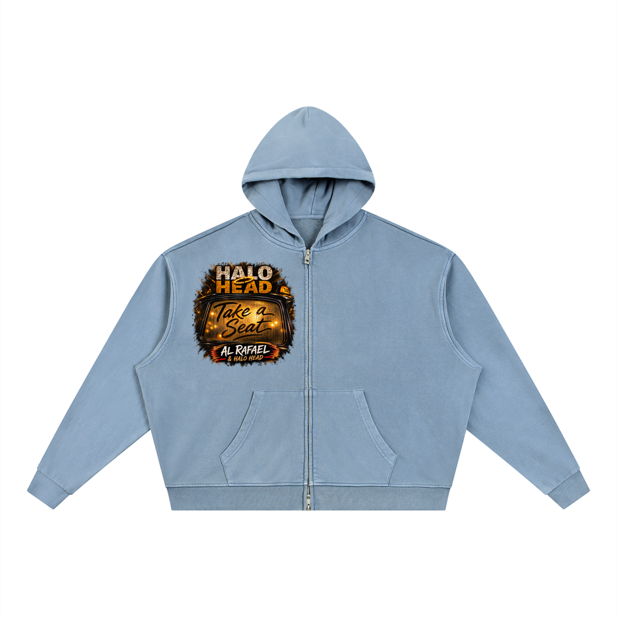 AR Halo Head Brand: Unisex Vintage Wash Full Zip Boxy Hoodie