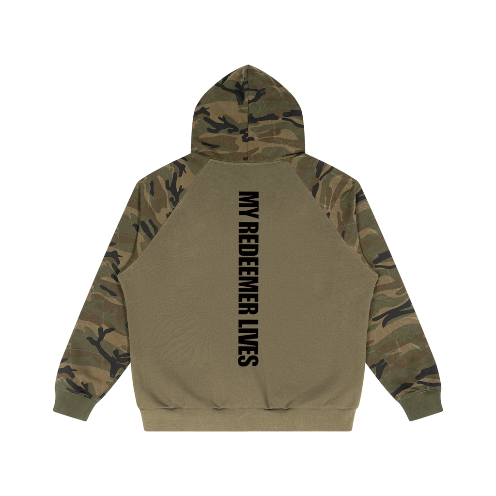 Unisex Camo-Splice Raglan Zip Hoodie