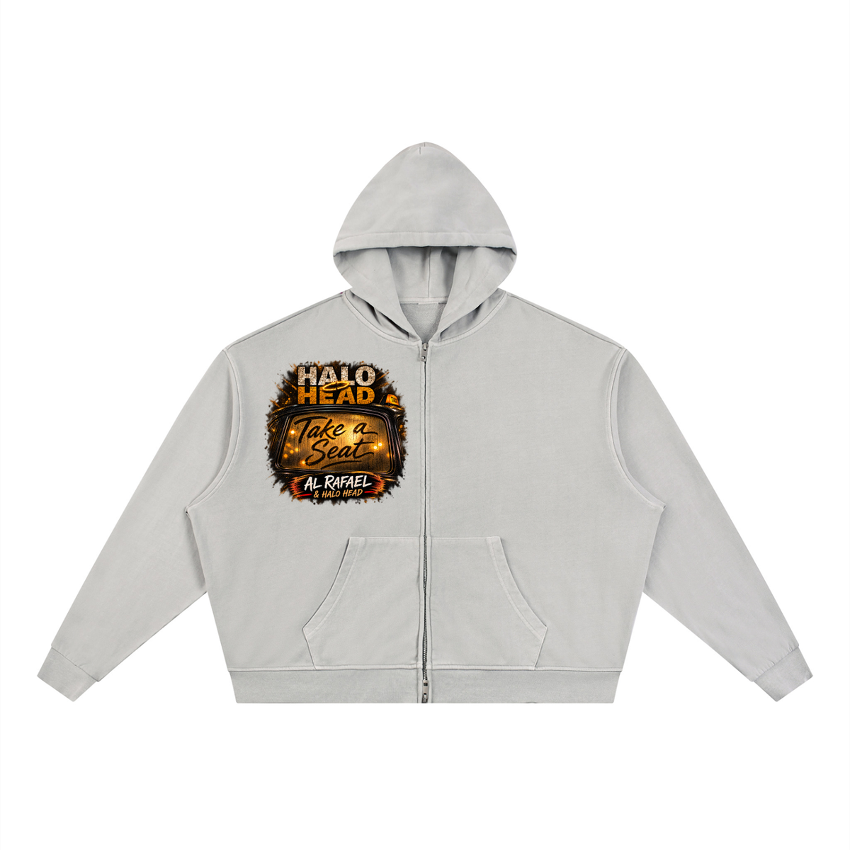 AR Halo Head Brand: Unisex Vintage Wash Full Zip Boxy Hoodie