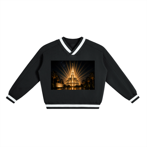 AR HALO HEAD V-Neck Contrast Collar Boxy Sweatshirt