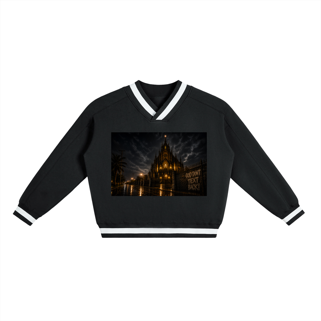 AR HALO HEAD V-Neck Contrast Collar Boxy Sweatshirt