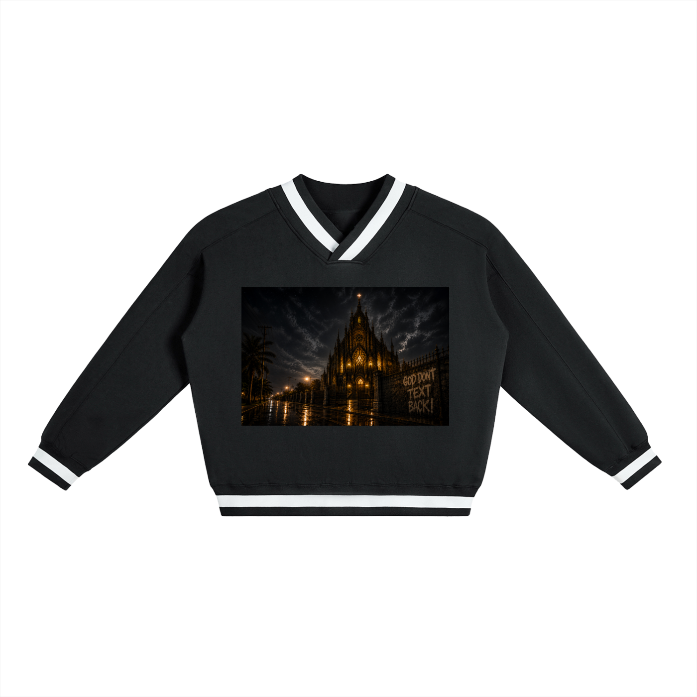 AR HALO HEAD V-Neck Contrast Collar Boxy Sweatshirt