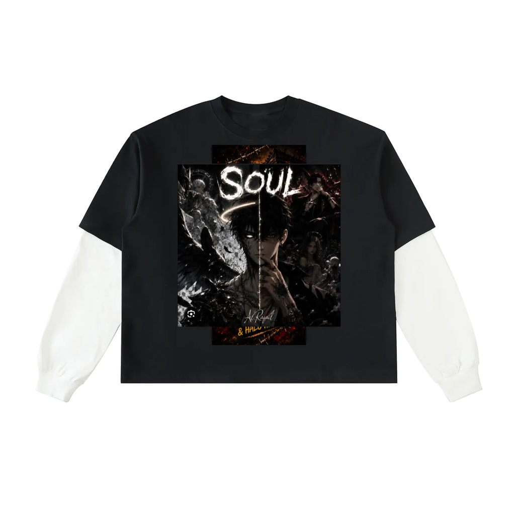 SOUL Layered Contrast Sleeve Cotton T-Shirt